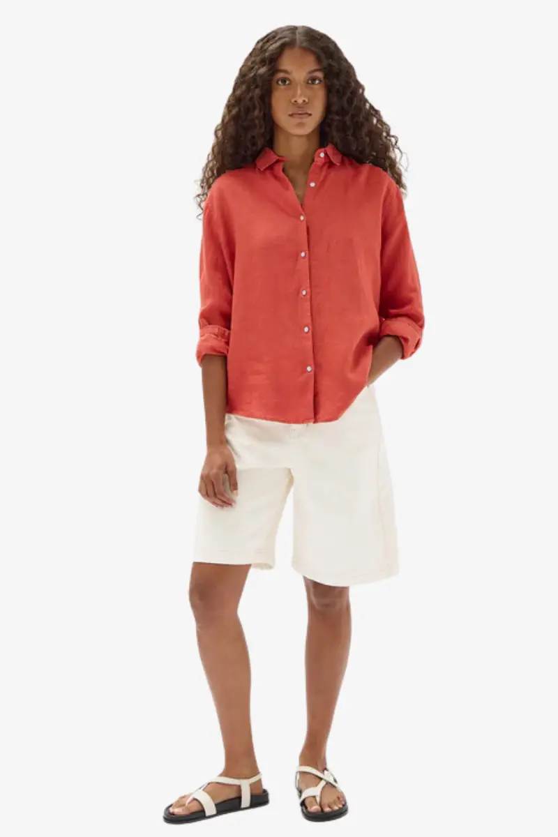 Assembly Label - Xander Linen Shirt - Papaya 1