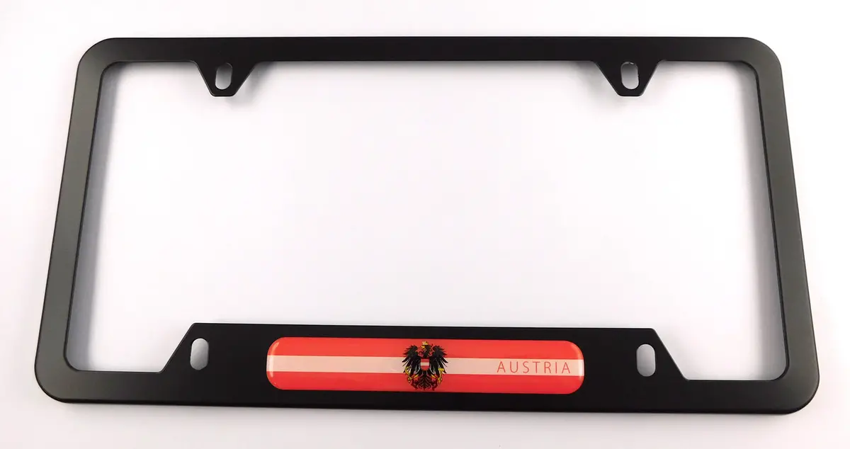 Austria Flag Metal Black Aluminium Car License Plate Frame Holder 4 Hole Bottom Cutout 1