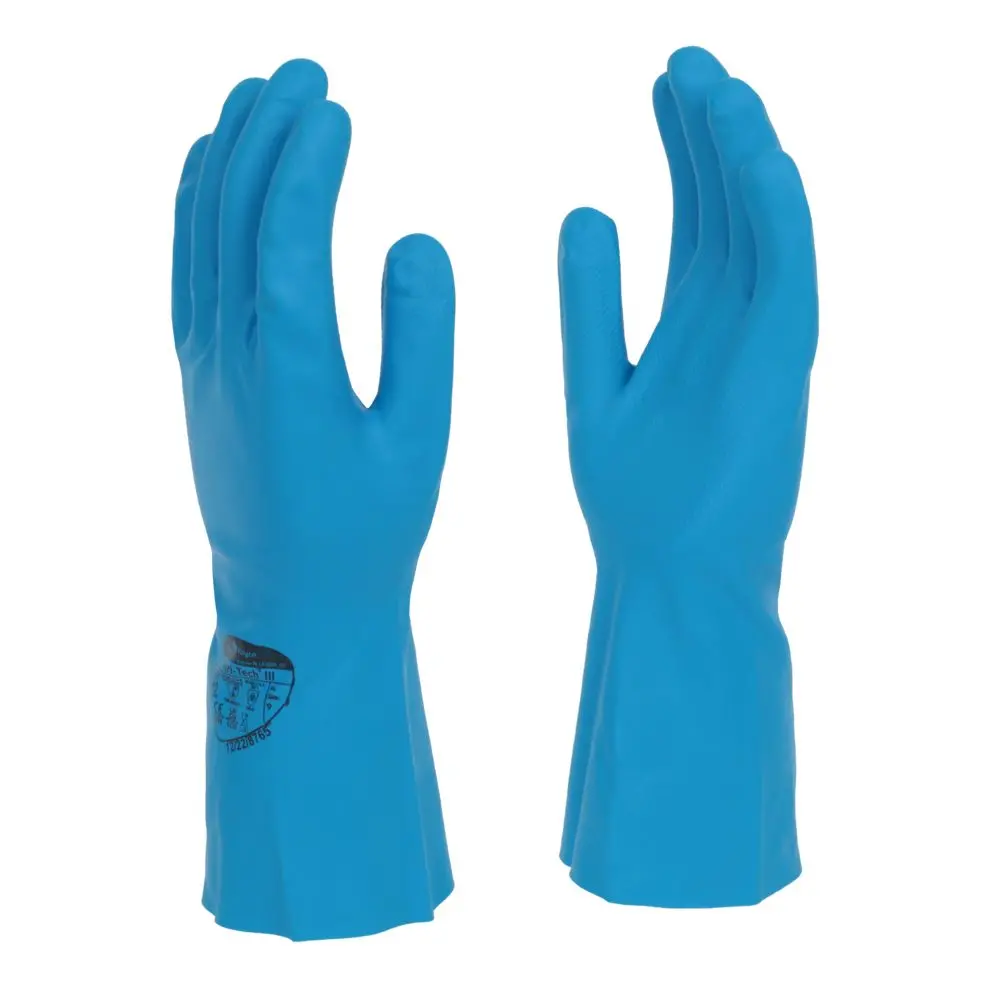 Polyco Nitri-Tech Iii Blue Flock Lined Nitrile Rubber Gloves (Size 9) 1