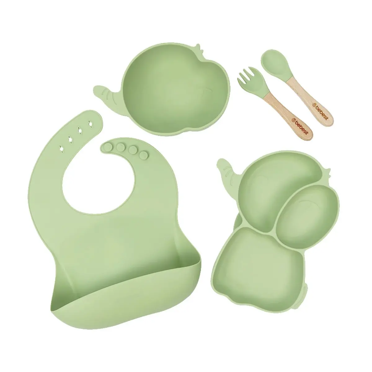 Set Alimentacion Elefante Silicona Verde, Bebesit 1