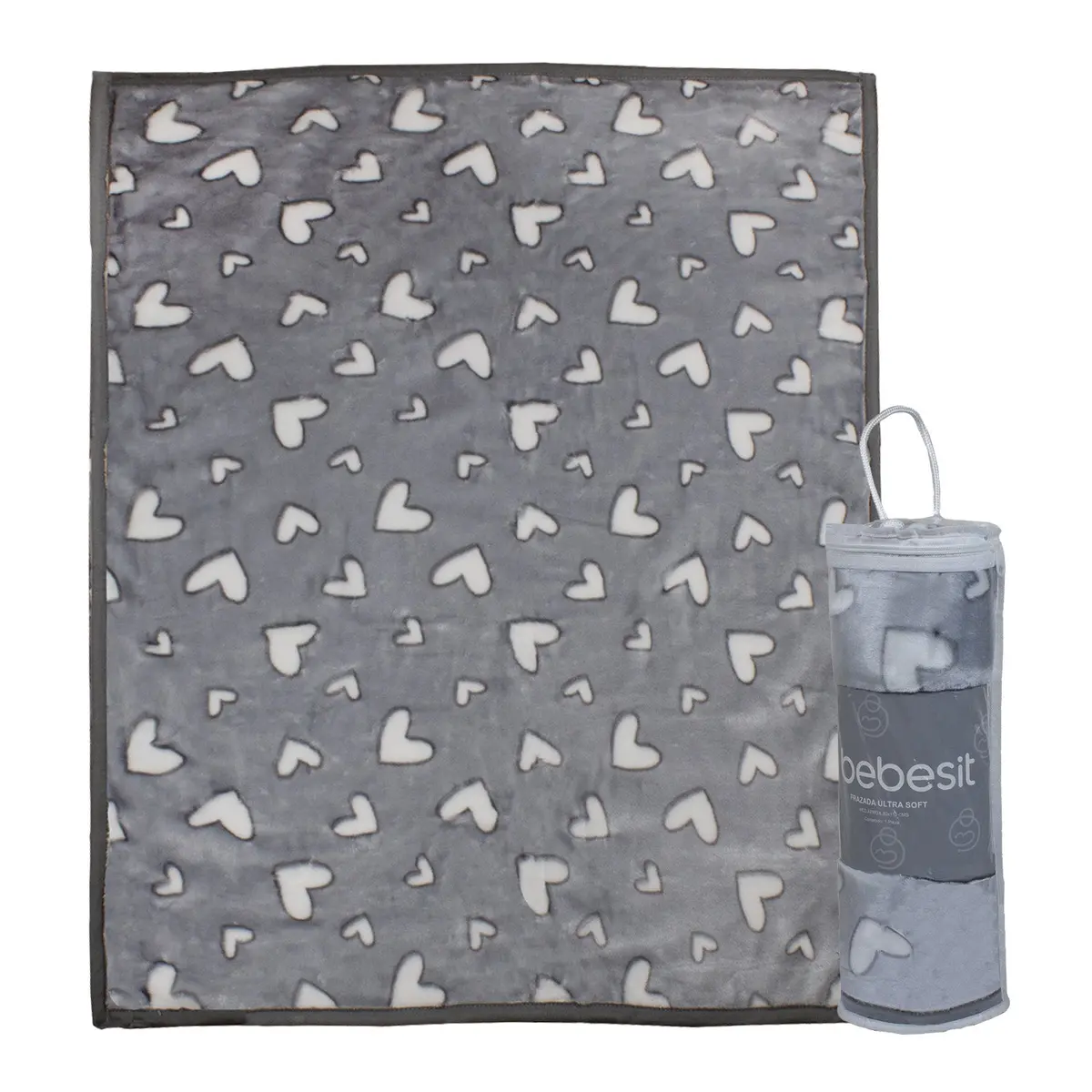 Frazada Ultra Soft Corazones 80X110cm Gris Bebesit 1
