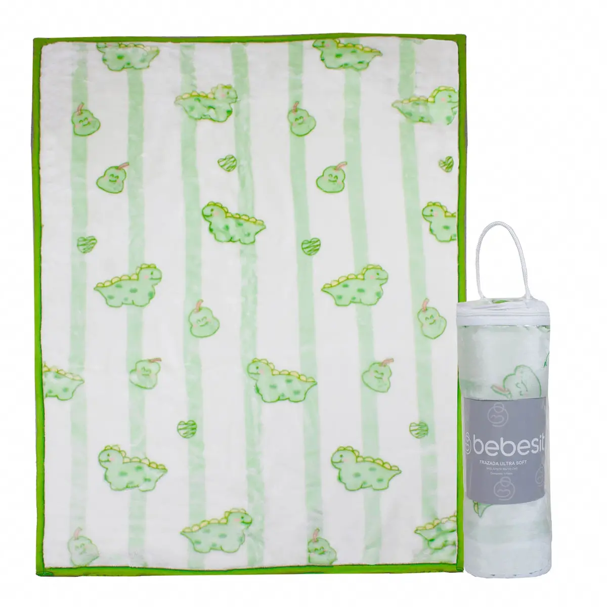 Frazada Ultra Soft Dino 80X110cm Verde Bebesit 1