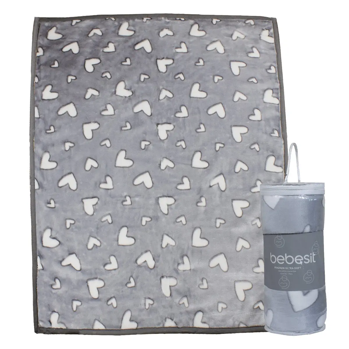 Frazada Ultra Soft Corazones 110X140cm Gris Bebesit 1