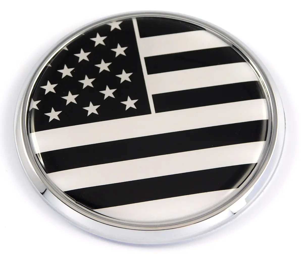 Usa America American Flag Black And White Car Chrome Round Emblem Decal 3D Badge 2.75" 1