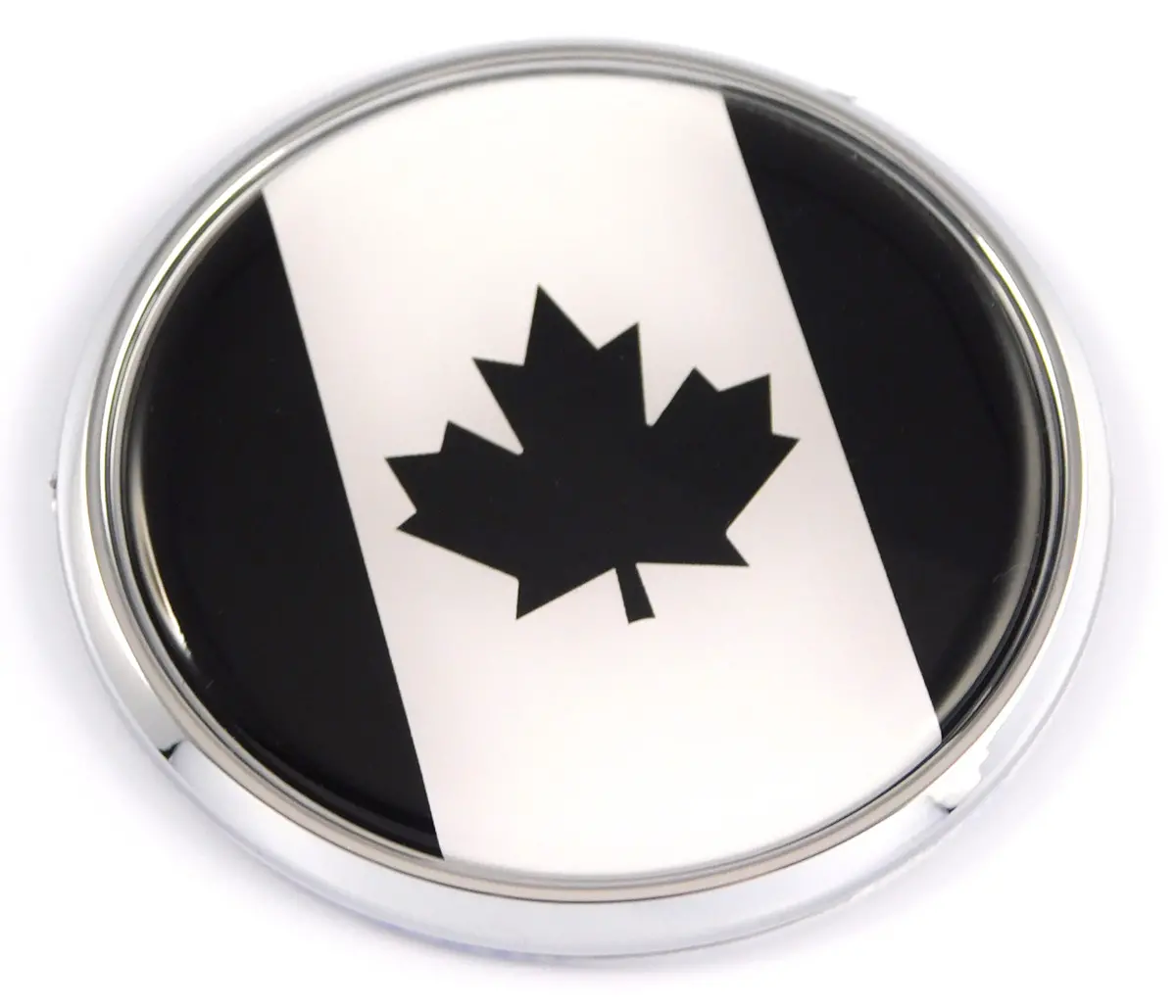 Canada Canadian Flag Black And White Car Chrome Round Emblem Decal 3D Badge 2.75" 1