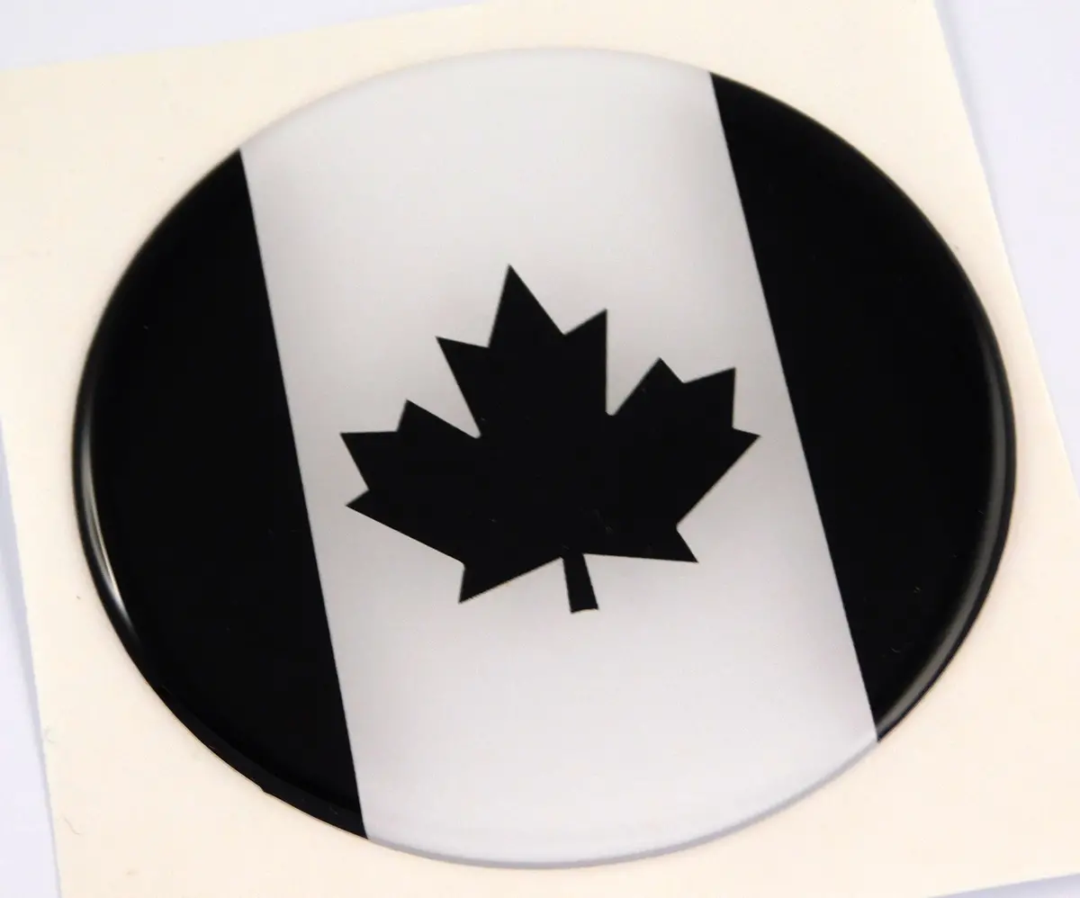Canada Canadian Flag Black And White Round Domed Decal Emblem Car Bike 2.44" 1