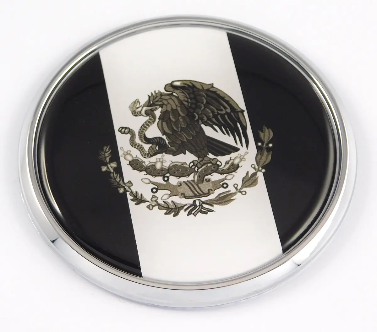 Mexico Mexican Flag Black And White Car Chrome Round Emblem Decal 3D Badge 2.75" 1