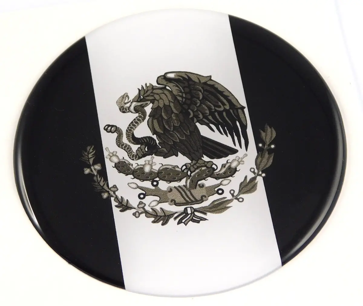 Mexico Mexican Flag Black And White Round Domed Decal Emblem Car Bike 2.44" 1