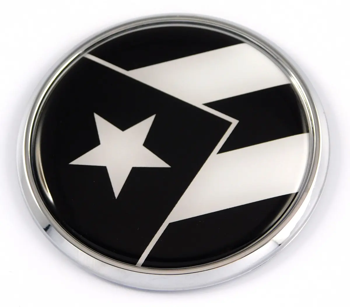 Puerto Rico Flag Black And White Car Chrome Round Emblem Decal 3D Badge 2.75" 1