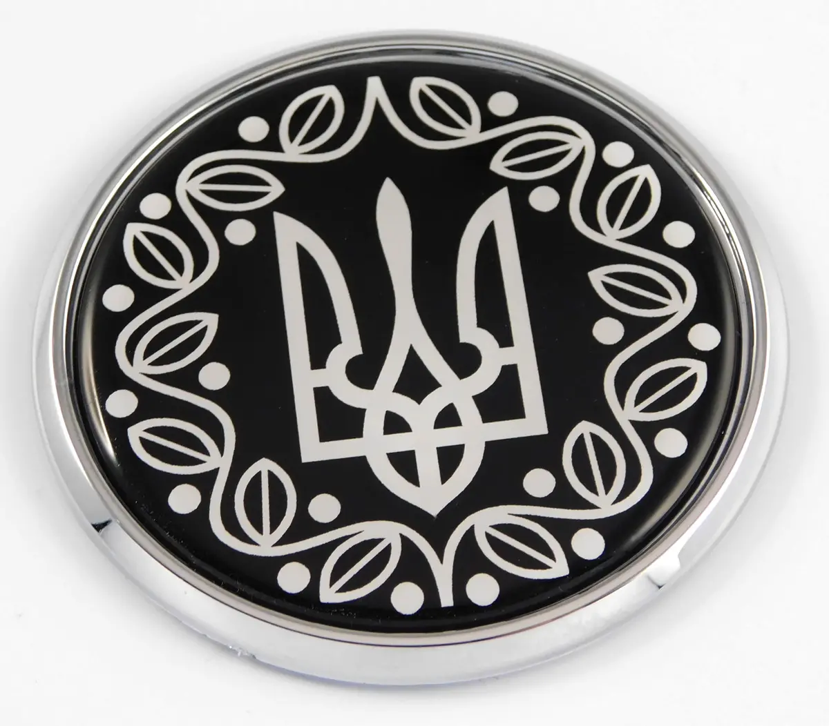 Ukraine Ukrainian Trident Tryzub Black And White Car Chrome Round Emblem Decal 3D Badge 2.75" 1