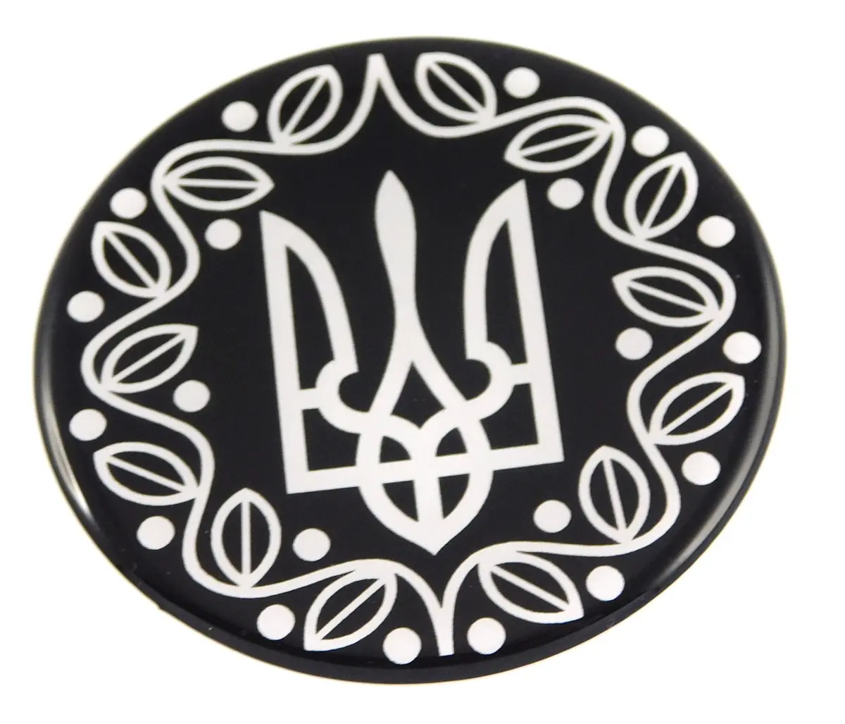 Ukraine Ukrainian Trident Tryzub Black And White Round Domed Decal Emblem Car Bike 2.44" 1