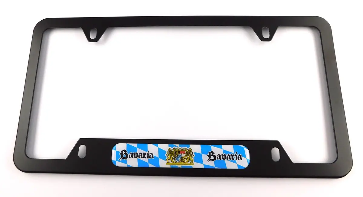 Bavaria Flag Metal Black Aluminium Car License Plate Frame Holder 4 Hole Bottom Cutout 1