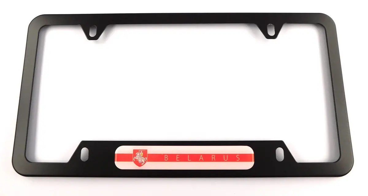 Belarus Flag Metal Black Aluminium Car License Plate Frame Holder 4 Hole Bottom Cutout 1