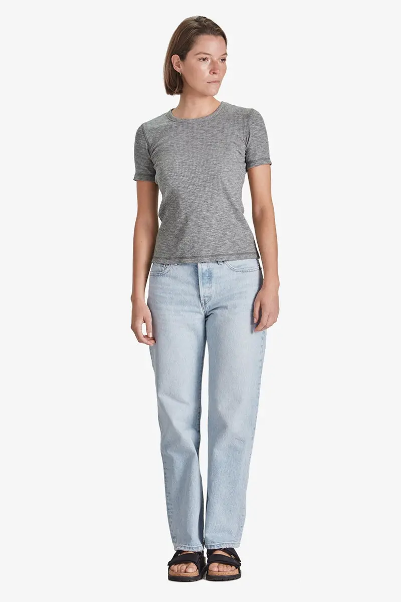 Commoners - Womens Base Ribbed Ss Tee - Dark Marle 1