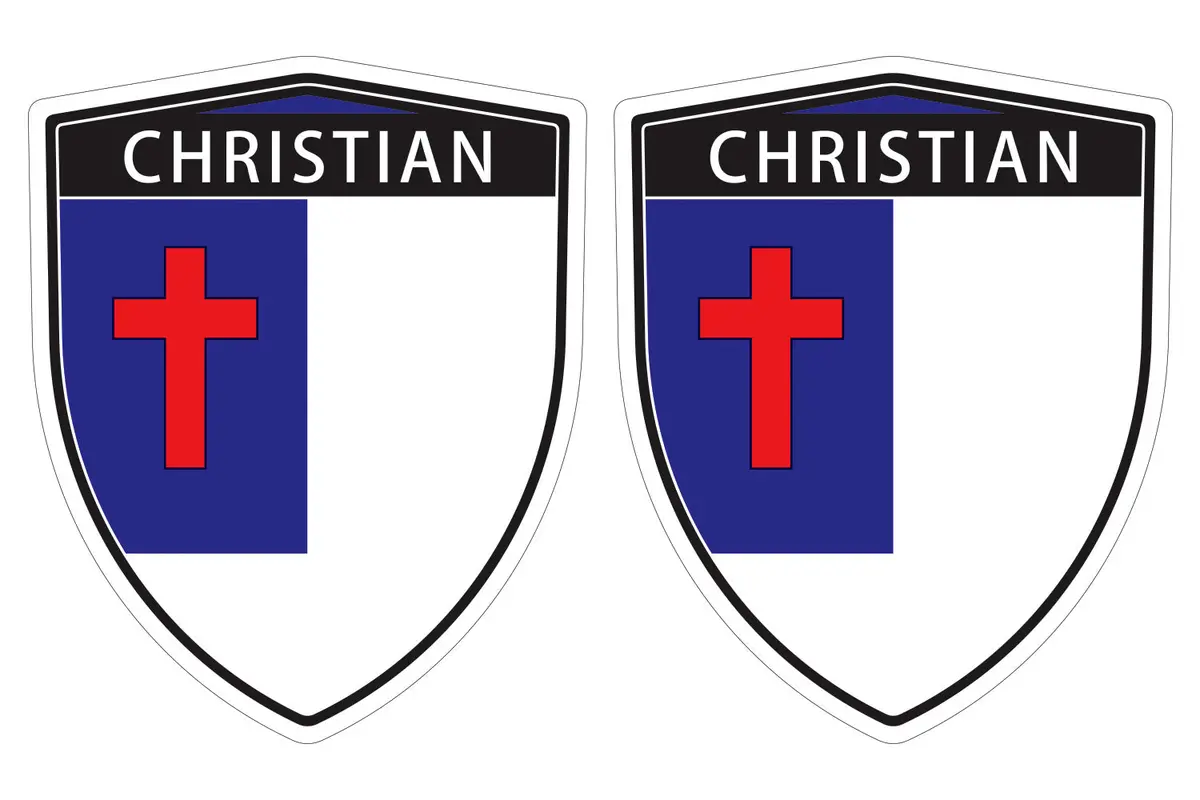Christian Flag Shield Shape Decal Car Bumper Window Sticker Set Of 2,  Sh013 1