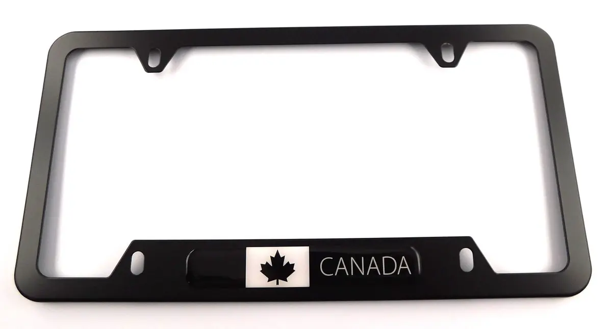 Canada Black And White Flag Metal Black Aluminium Car License Plate Frame Holder 4 Hole Bottom Cutout 1