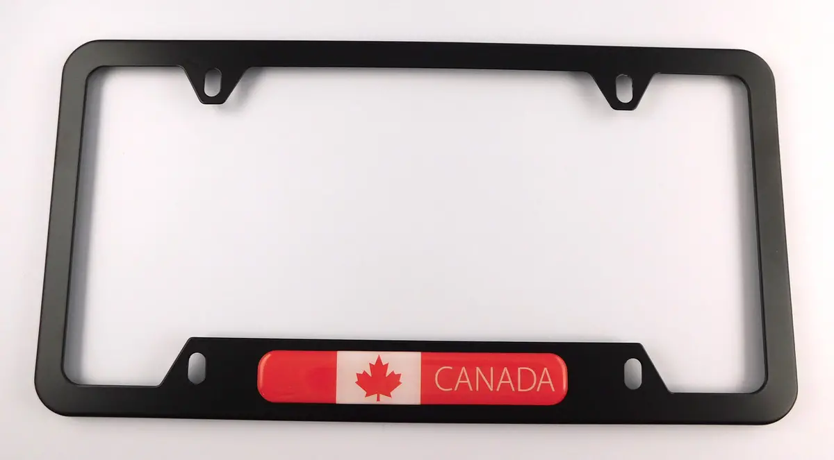 Canada Flag Metal Black Aluminium Car License Plate Frame Holder 4 Hole Bottom Cutout 1
