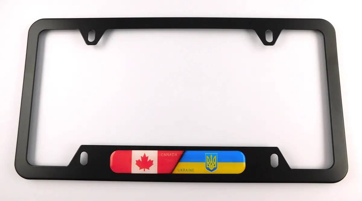 Copy Of Canada Ukraine Flag Metal Black Aluminium Car License Plate Frame Holder 4 Hole Bottom Cutout 1
