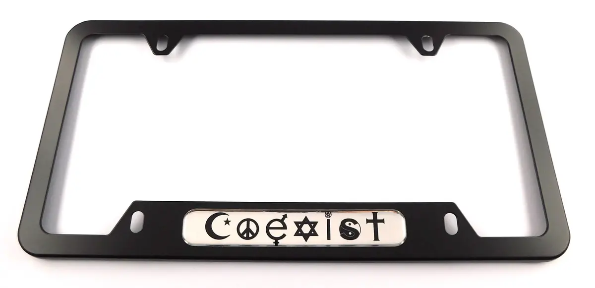 Coexist Metal Black Aluminium Car License Plate Frame Holder 4 Hole Bottom Cutout 1