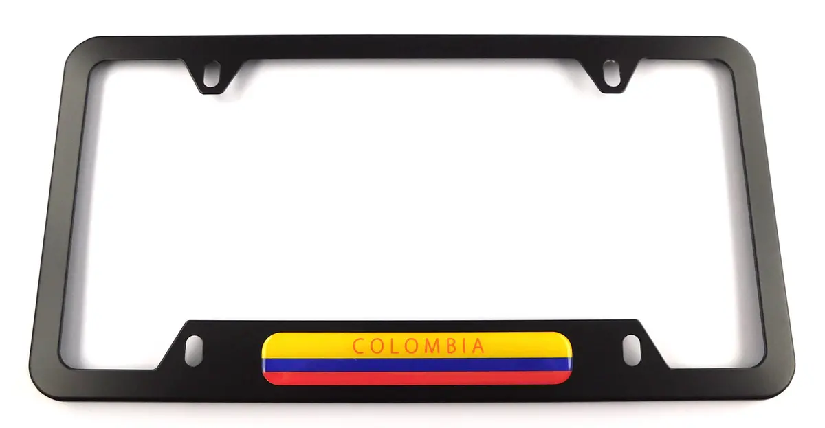 Colombia Colombian Flag Metal Black Aluminium Car License Plate Frame Holder 4 Hole Bottom Cutout 1