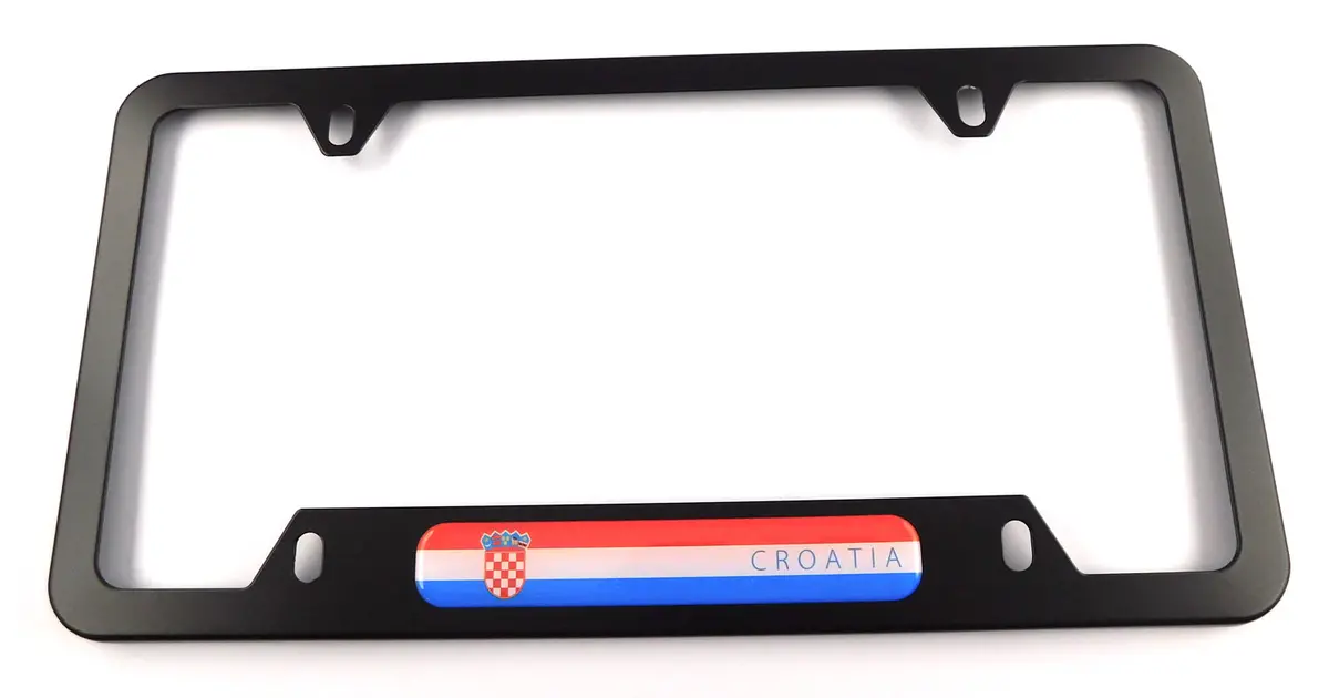 Croatia Flag Metal Black Aluminium Car License Plate Frame Holder 4 Hole Bottom Cutout 1
