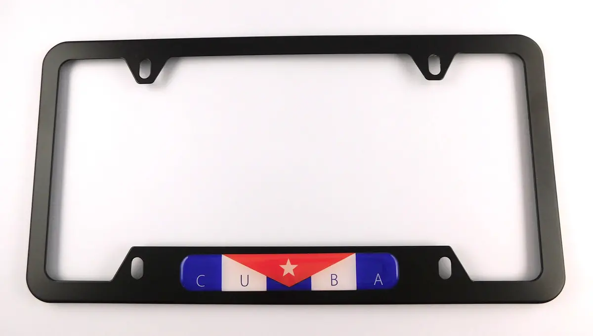 Cuba Cuban Flag Metal Black Aluminium Car License Plate Frame Holder 4 Hole Bottom Cutout 1
