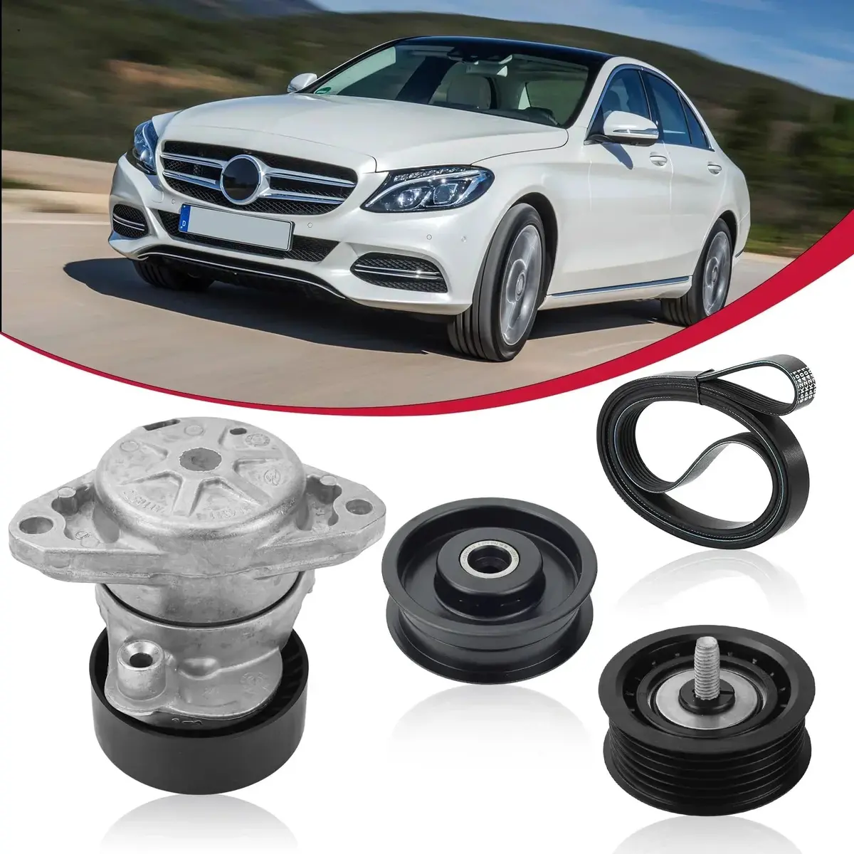 Us 0039937296 + 2722000270 + 2722021419 + 2722020000 Engine Drive Belt Tensioner & Idler Pulley Belt 1