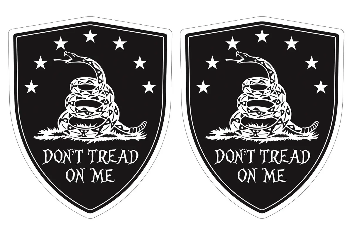 Don't Tread On Me Black Gadsden Flag Shield Shape Decal Car Bumper Window Sticker Set Of 2,  Sh061 1