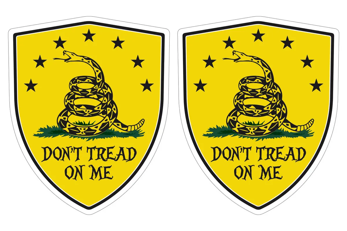 Don't Tread On Me Gadsden Flag Shield Shape Decal Car Bumper Window Sticker Set Of 2,  Sh062 1