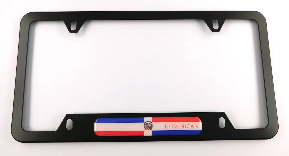 Dominican Republic Flag Metal Black Aluminium Car License Plate Frame Holder 4 Hole Bottom Cutout 1