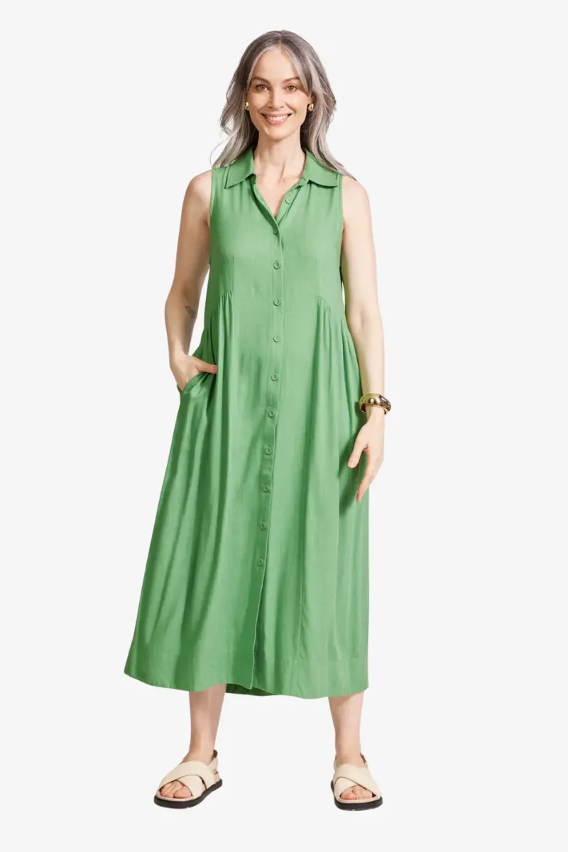 Eb & Ive - Alesia Sleeveless Shirt Dress - Jade 1