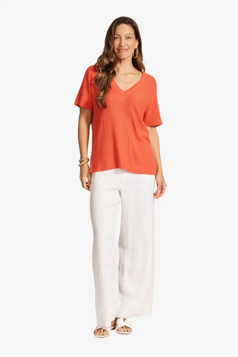 Eb & Ive - Artemis V Knit Top - Coral 1