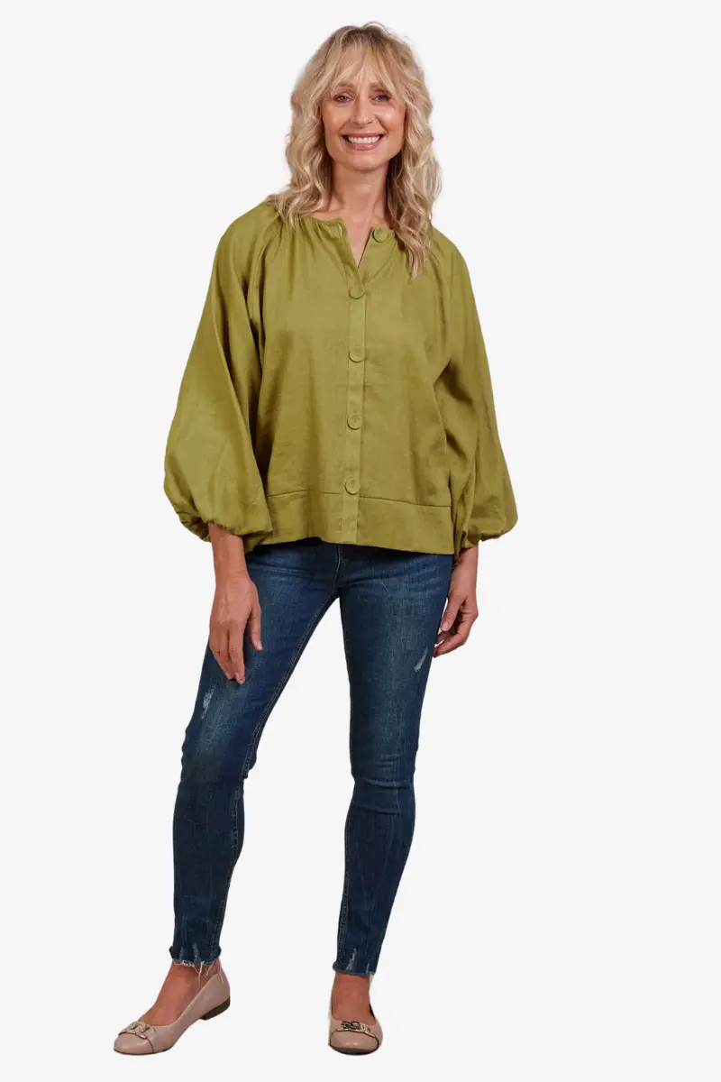 Eb & Ive - Laax Button Blouse - Chartreuse 1