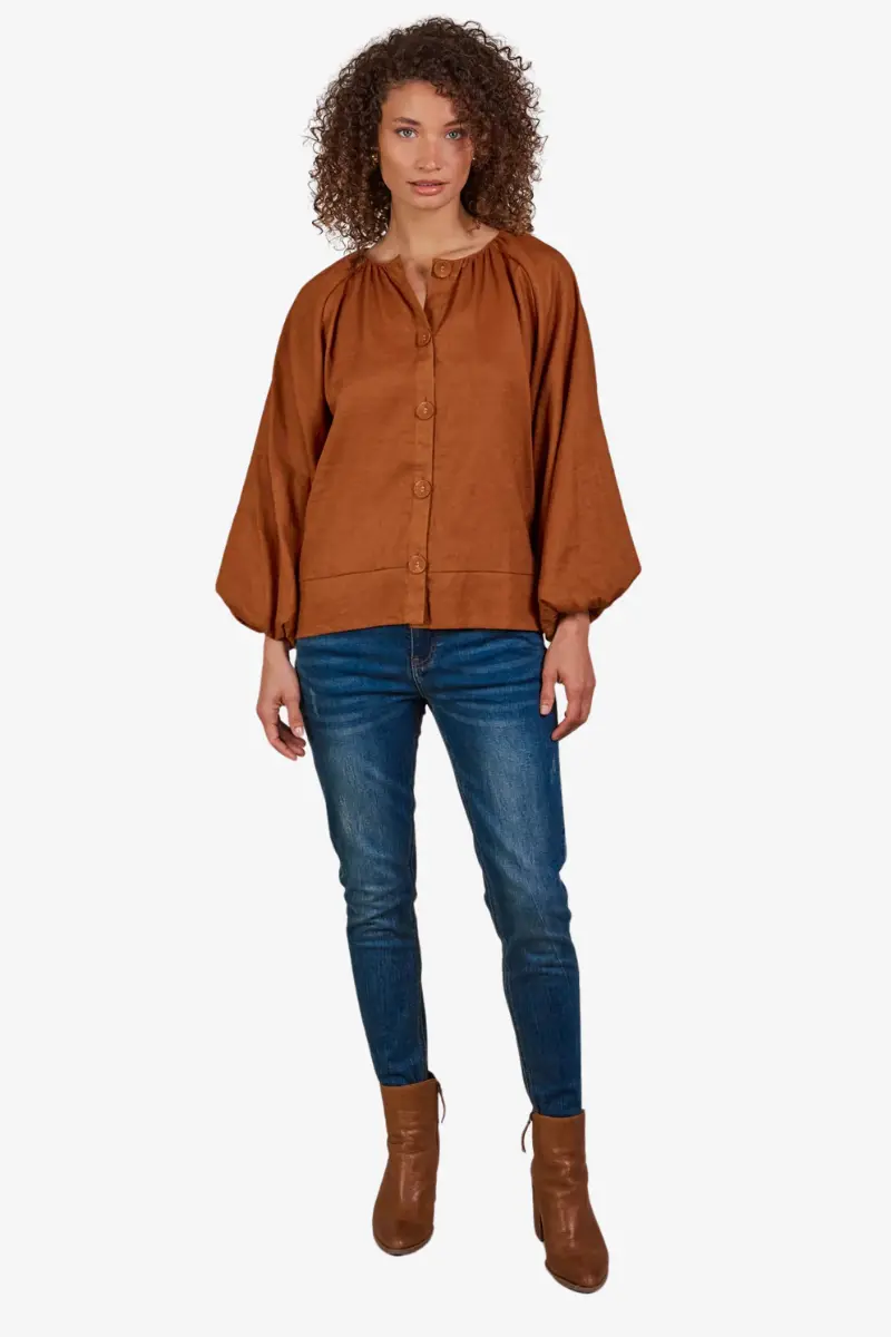 Eb & Ive - Laax Button Blouse - Hazel 1