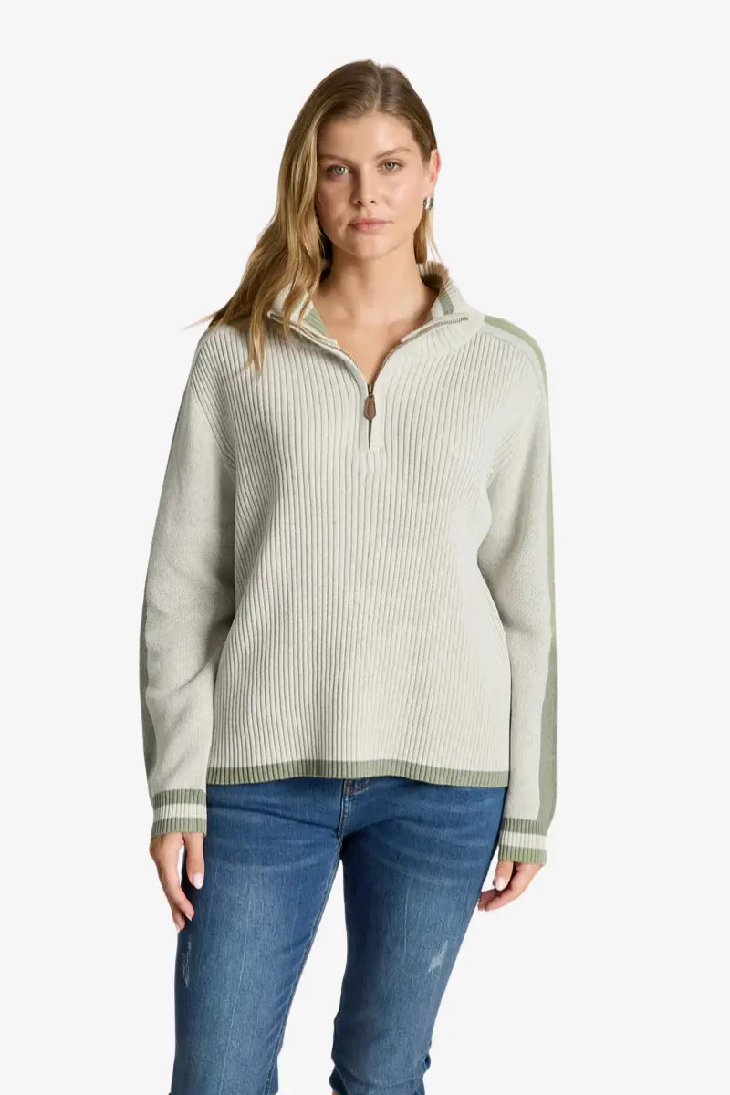 Eb & Ive - Liora Zip Jumper - Bisque/Sage 1