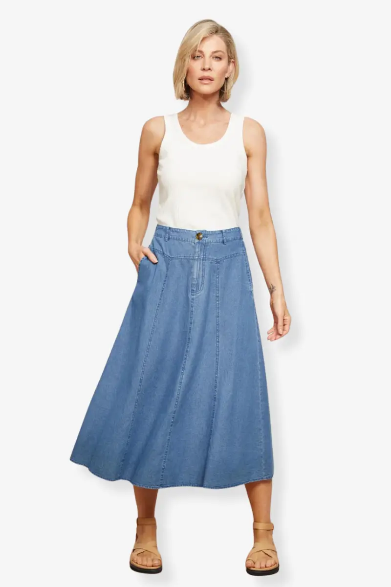 Eb & Ive - Playa Midi Skirt - Denim 1
