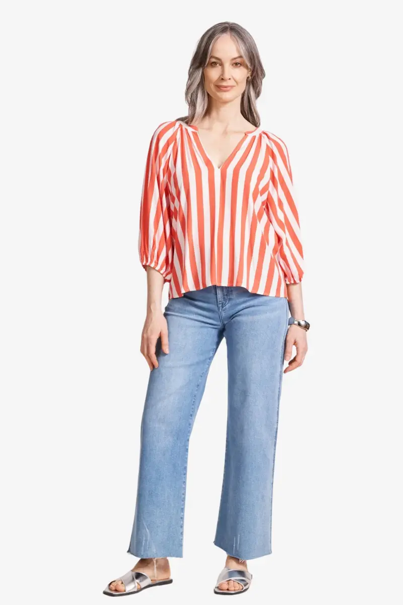 Eb & Ive - Treville Striped Blouse - Coral 1