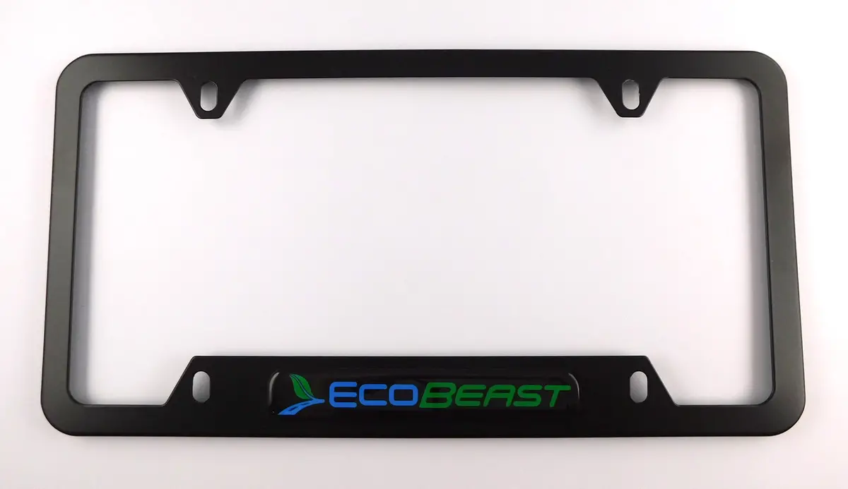 Ecobeast Black Metal Black Aluminium Car License Plate Frame Holder 4 Hole Bottom Cutout 1