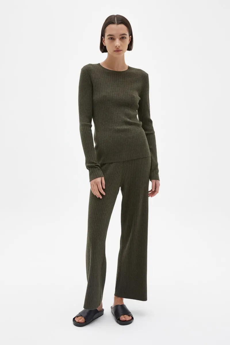 Assembly Label - Ella Long Sleeve Knit - Dark Olive Marle 1