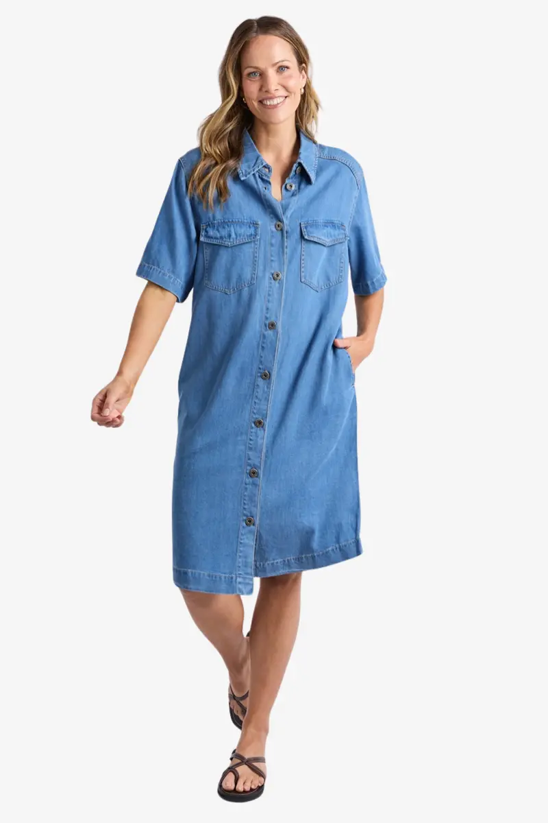Elm - Cora Denim Dress - Mid Blue 1