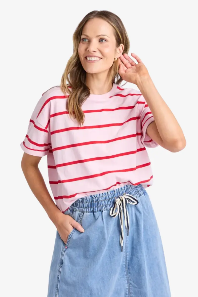 Elm - Halli Short Sleeve Tee - Pink Stripe 1