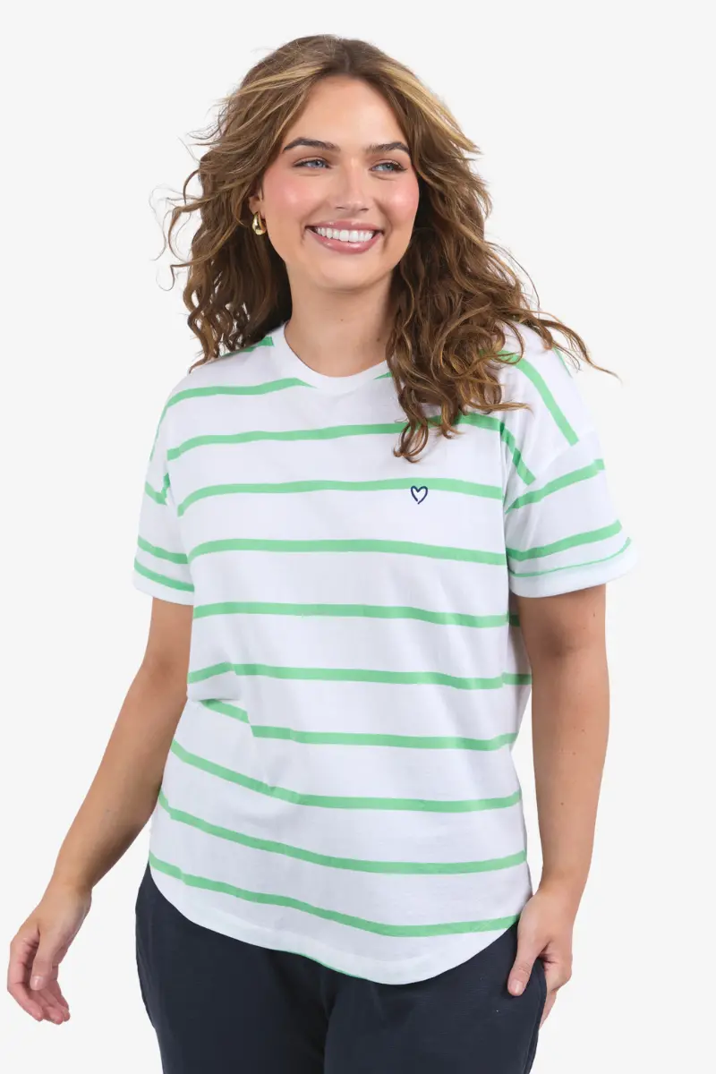 Elm - Halli Tee - White And Spring Green Stripe 1