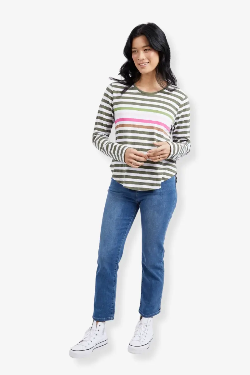 Elm - Harmony L/S Tee - Khaki White Stripe 1