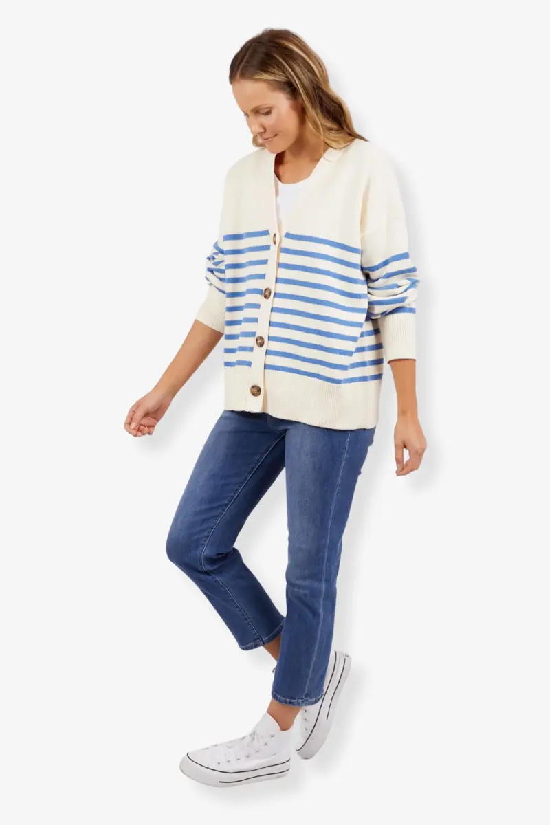Elm - Mabel Stripe Cardi - Cerulean Blue/White Stripe 1