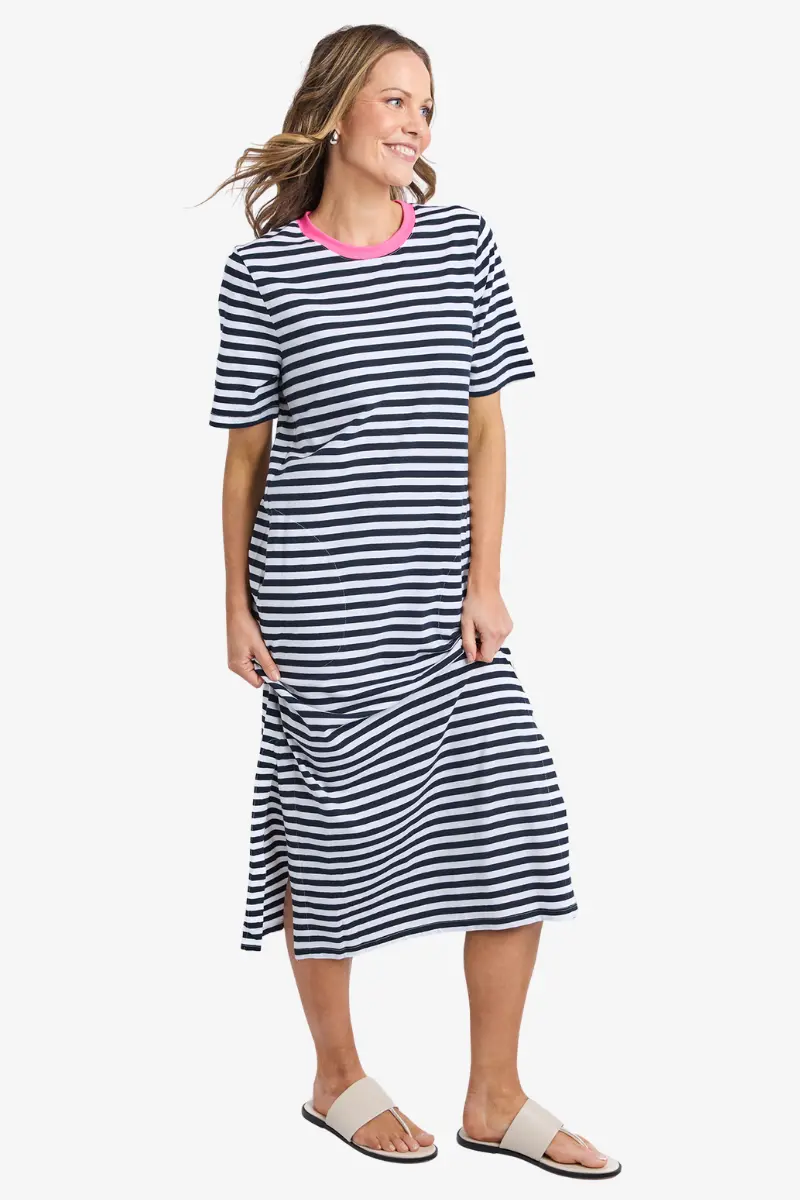 Elm - Merry Tee Dress - Navy White Stripe 1