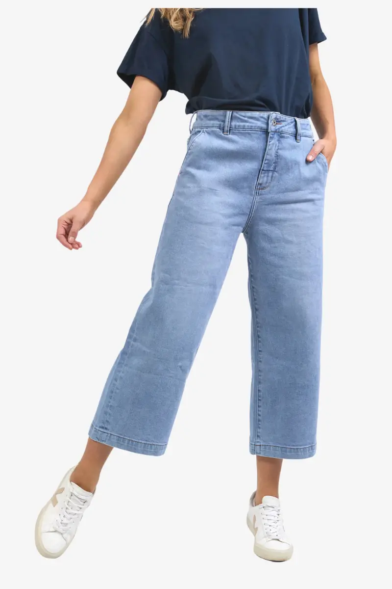 Elm - Sidney Cropped Wide Leg Jeans - Light Blue 1