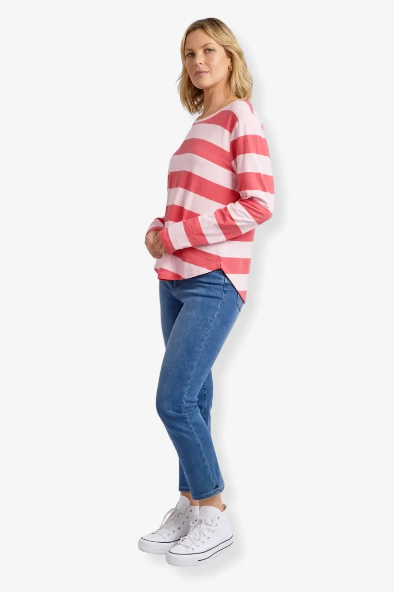 Elm - Spritz Stripe L/S Tee -Coral Spritz Stripe 1