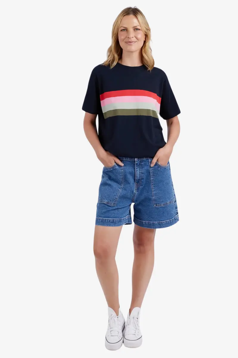 Elm - Terra Tee - Navy & White Stripe 1