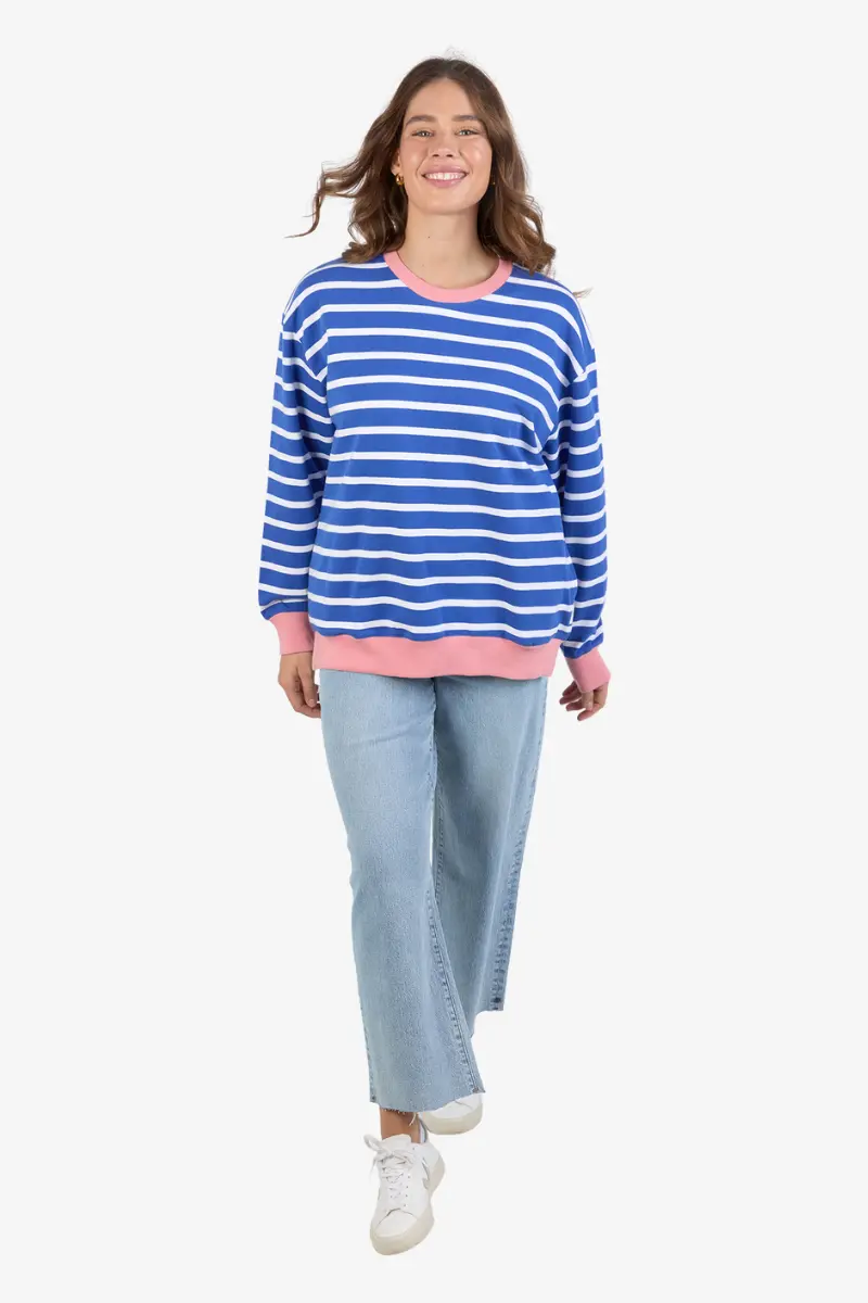 Elm - Tully Stripe Fleece Crew - Blue/White Stripe 1