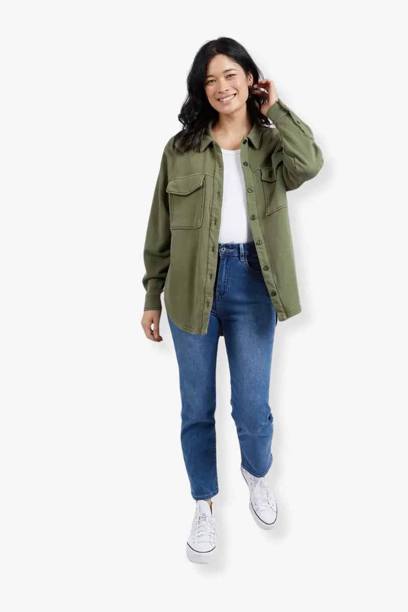 Elm - Poppy Fleece Shacket - Clover 1